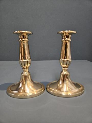 Antique Pair of Regency Bell Metal Candlesticks