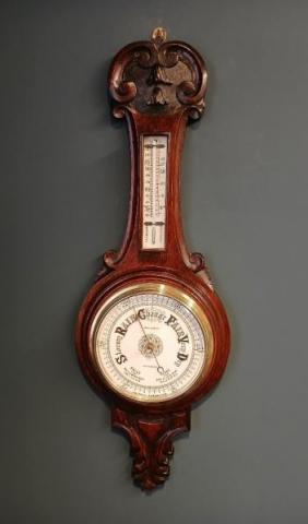 Victorian Antique Polished Oak Nottingham Banjo Barometer by Gray & Selby of Nottingham