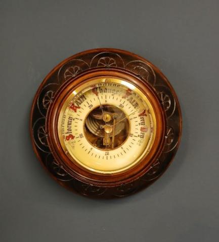 Antique Victorian Solid Walnut Aneroid Barometer at Sturmans Antiques barometer for sale