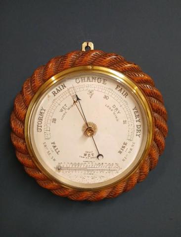 Antique Victorian Oak Rope Twist Ship's Barometer at Sturmans Antiques barometers for sale