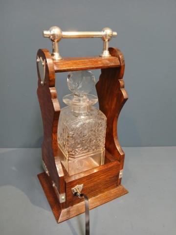 Antique Victorian Single Bottle Oak Cased Tantalus at Sturmans Antiques tantalus for sale