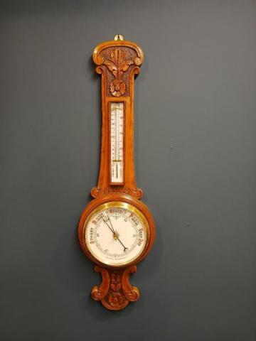 Superb Mid Victorian Polished Oak Banjo Barometer at Sturmans Antiques barometer for sale