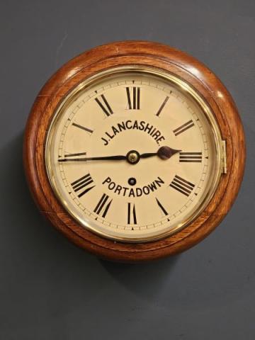 Antique Victorian 8" Fusee Dial Wall Clock by Lancashire Portadown, Northern Ireland