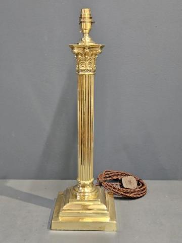 Antique Edwardian Corinthian Column Brass Table Lamp