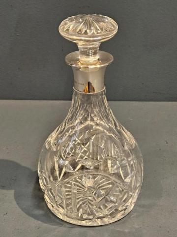 Antique Hewkin & Heath Silver Collar Crystal Decanter by Hukin & Heath of