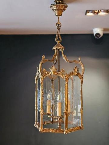 Antique Gilt Brass Octagonal Lantern
