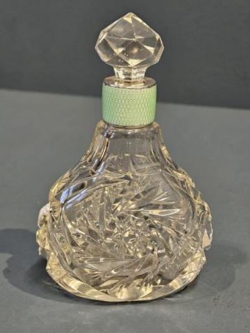 Antique Silver and Engine Turned Enamel Collar Scent Bottle