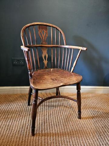 Antique George III Low Back Ash and Elm Windsor Chair