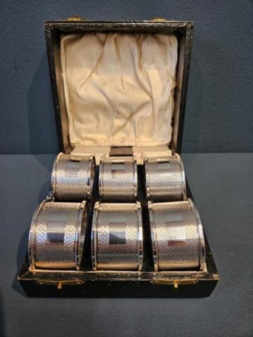 Antique Set of Six Engine Turned Silver Napkin Rings