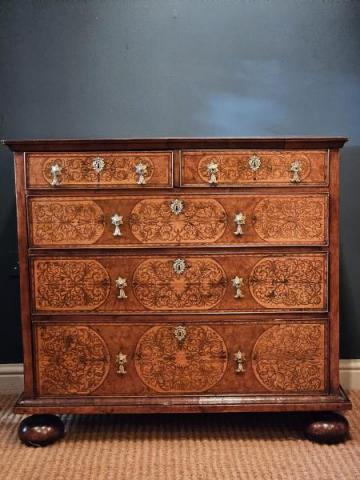 Antique William and Mary Seaweed Inlaid Walnut Chest of Drawers