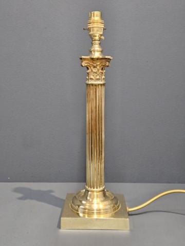 Antique Edwardian Brass Corinthian Column Table Lamp