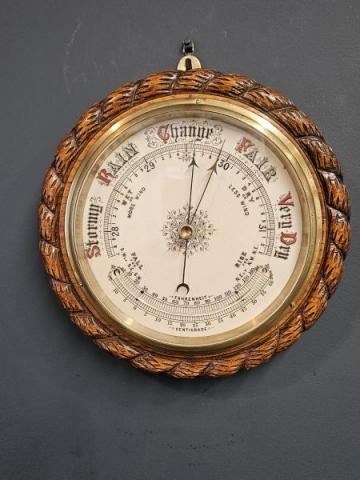 Antique Victorian Oak Rope Twist Ships Barometer