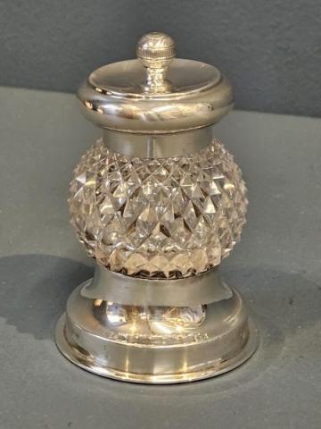 Antique Cut Crystal and Silver Pepper Grinder by William Hutton & Sons of London