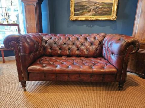 Antique Victorian Leather Chesterfield Sofa