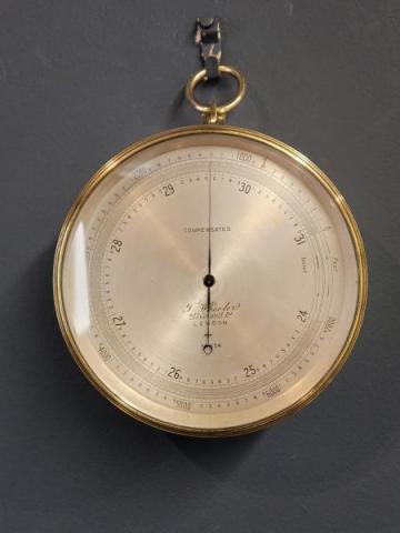 Antique Victorian Brass Marine Barometer by Thomas Wheeler of London