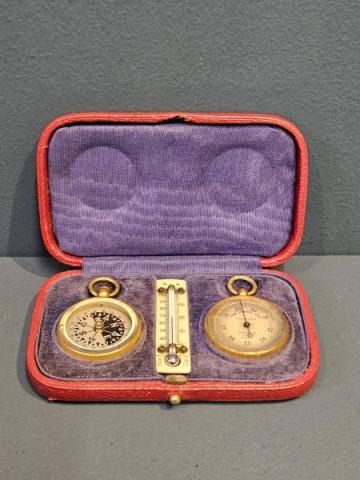 Antique Edwardian Pocket Barometer, Compass and Thermometer Set by Chadburns Ltd of Liverpool