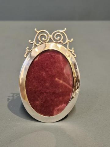 Antique Small Oval Silver Photo Frame with Wirework Crest 