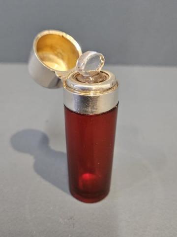 Antique Victorian Silver Top Ruby Scent Bottle 
