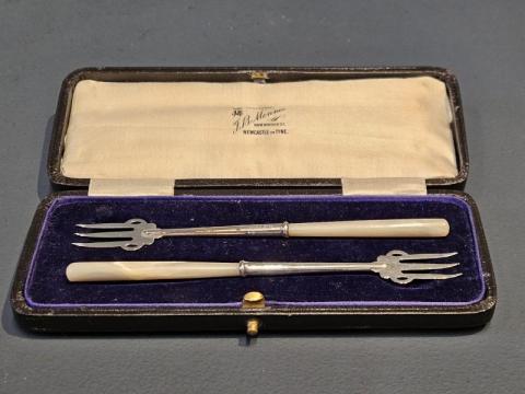 Antique Pair of Silver Olive Forks by Adie & Lovekin of Birmingham