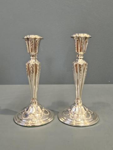 Antique Pair of Victorian Silver Candlesticks by Lines Bunn and Mason of Birmingham 