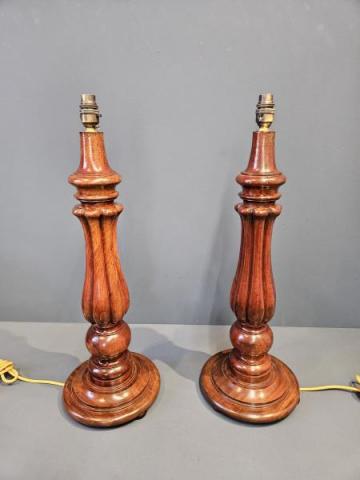Antique Pair of Large Mahogany Country House Table Lamps