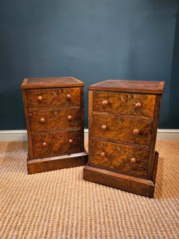 Antique Pair of Victorian Walnut Bedside Chests