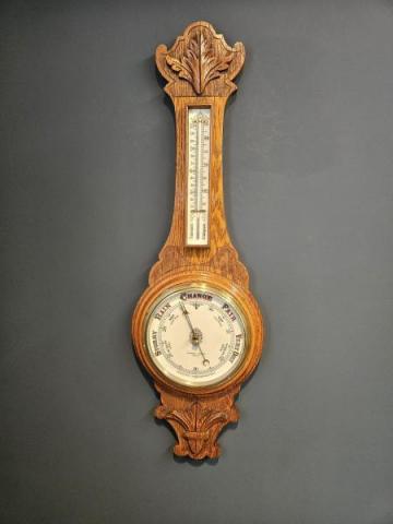 Antique Carved Oak Banjo Barometer by E. Johnson & Son of Derby