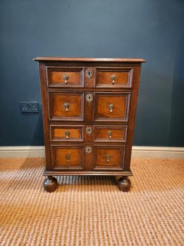 Antique Small Period Oak and Walnut Chest of Drawers 