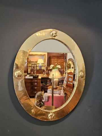 Antique Art Nouveau Brass Framed Mirror