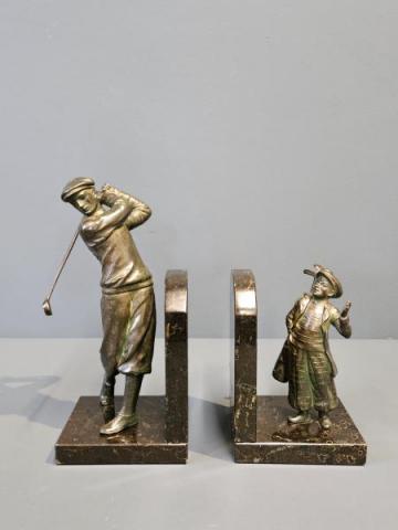 Antique Pair of Bronze and Marble Book Ends