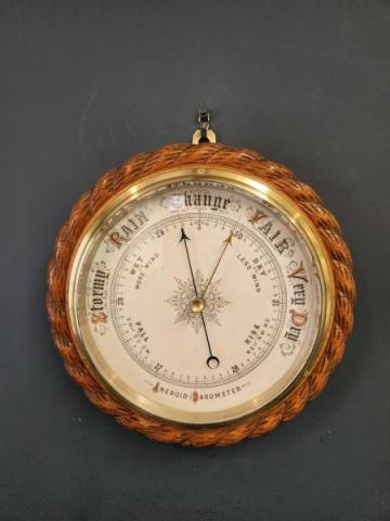 Antique Victorian Rope Twist Oak Cased Ships Barometer