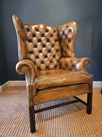 Antique 1920's Leather Wing Back Arm Chair