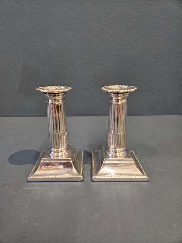 Antique Victorian Silver Reeded Column Candlesticks by Harrison Brothers & Howson of Sheffield