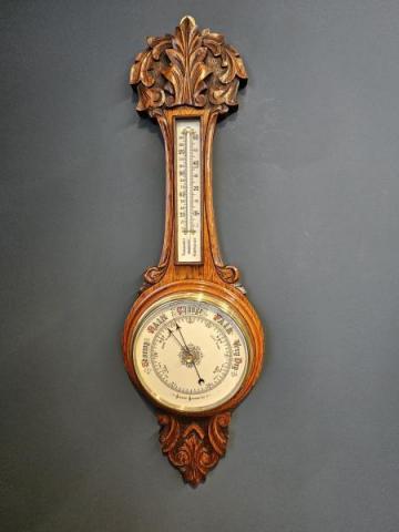 Antique Victorian Carved Oak Banjo Barometer