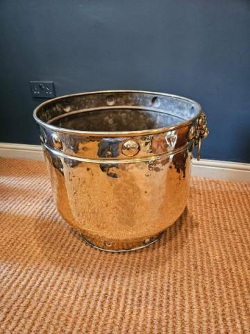 Antique Victorian Brass Log Bin at Sturmans Antiques planter for sale