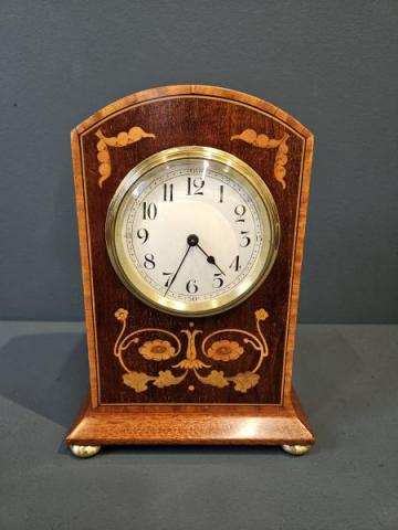 Antique Edwardian Mantel Clock Inlaid With Poppies 