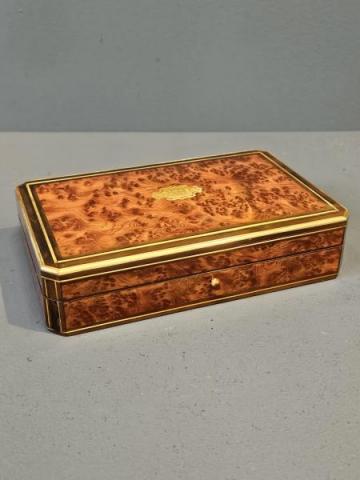 Antique Victorian Amboyna and Brass Inlaid Card Box
