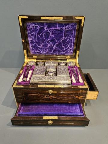 Antique Victorian Coromandel and Silver Dressing Box by Howell & James and Thomas Whitehouse of London at Sturmans Antiques boxes for sale 