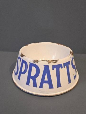 Antique Spratt's Edwardian Large Blue and White Enamel Dog Bowl at Sturmans Antiques dog bowl for sale