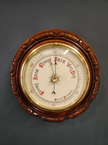 Antique Victorian Carved and Turned Walnut Barometer