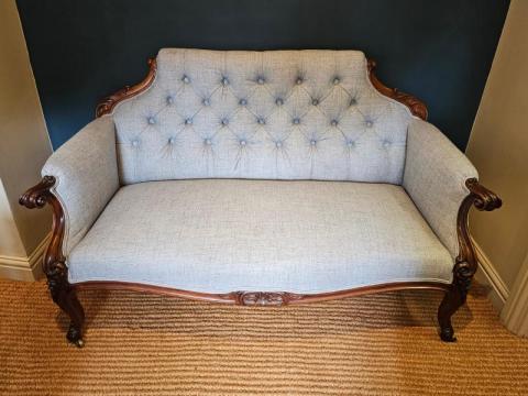Antique Victorian Rosewood Framed Sofa at Sturmans Antiques upholstery chair for sale