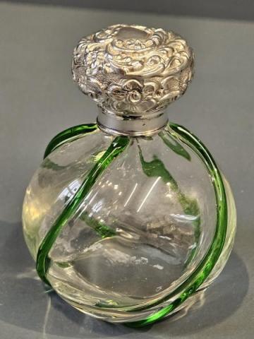 Antique Art Nouveau Glass Silver Top Scent Bottle at Sturmans Antiques scent bottle for sale
