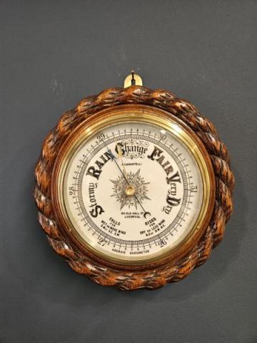 Antique Victorian Oak Rope Twist Case Ships Barometer at Sturmans Antiques barometers for sale