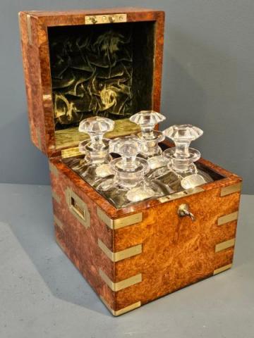 Antique Victorian Burr Walnut Tantalus Box by Charles Rawlings & William Summers of London at Sturmans Antiques Tantaluses for sale