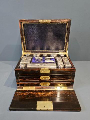 Antique Victorian Coromandel and Silver Travel Box at Sturmans Antiques box for sale