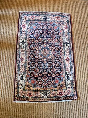 Persian Rug with Navy Blue Background at Sturmans Antiques Rug for sale 
