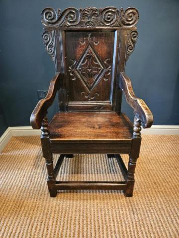 Antique Charles II Oak Wainscot Chair at Sturmans Antiques Furniture for sale 