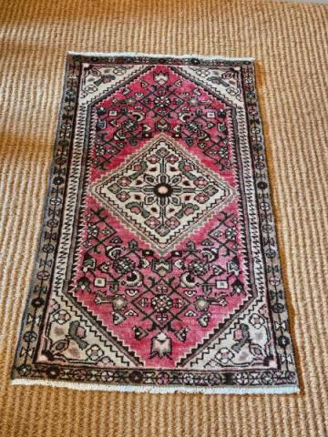 Antique Persian Pure Wool Rug with Dark Pink GROUND at Sturmans Antiques Rug for sale 