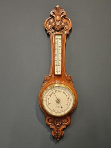 Antique Victorian Carved Walnut Banjo Barometer by Blackham of Wolverhampton & Dudley at Sturmans Antiques barometer for sale
