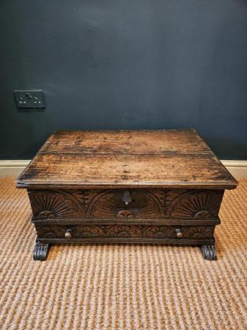 Antique 17th Century Oak Floor Standing Bible Box with Drawer at Sturmans Antiques furniture for sale
